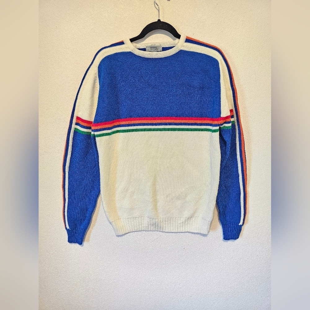 Jordan Marsh Vintage Y2K Blue and Cream Striped Crewneck Sweater Size Medium - Picture 9 of 9